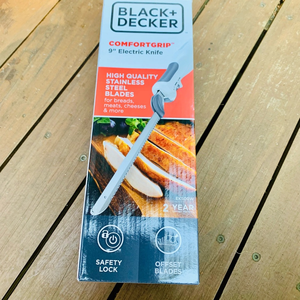 Black + Decker 9in Electric Carving Knife NWT safety lock stainless stee…